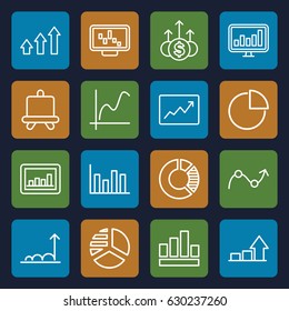 Graph icons set. set of 16 graph outline icons such as board, pie chart, chart