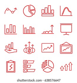 Graph icons set. set of 16 graph outline icons such as pie chart, board, money up, chart, clipboard with chart