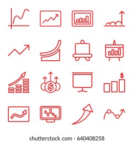 Graph icons set. set of 16 graph outline icons such as board, chart, arrow up, money chart, money up