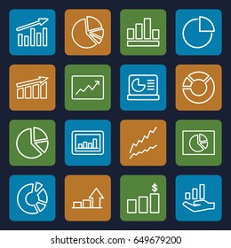 Graph icons set. set of 16 graph outline icons such as pie chart