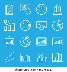 Graph icons set. set of 16 graph outline icons such as pie chart, chart, arrows up, dolar growth