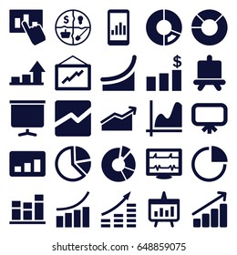 Graph icons set. set of 25 graph filled icons such as board, pie chart, heartbeat, line chart, marketing