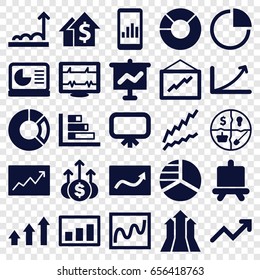 Graph icons set. set of 25 graph filled icons such as board, pie chart, heartbeat, chart on display, chart, marketing, arrows up, money up