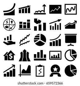 Graph icons set. set of 25 graph filled icons such as pie chart, board, chart, marketing, arrows up, medal, dolar growth