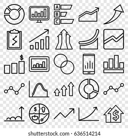 Graph icons set. set of 25 graph outline icons such as circle intersection, line chart, chart, arrows up, arrow up, dolar growth, statistic