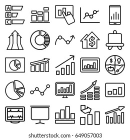 Graph icons set. set of 25 graph outline icons such as board, heartbeat, chart, pie chart, arrows up, money growth, dolar growth, statistic