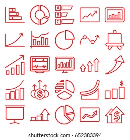 Graph icons set. set of 25 graph outline icons such as board, pie chart, heartbeat, chart, arrow up, money chart, money up, dolar growth