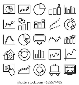 Graph icons set. set of 25 graph outline icons such as board, pie chart, heartbeat, chart, money chart