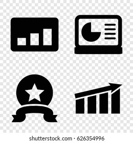 Graph icons set. set of 4 graph filled icons such as chart on display, chart