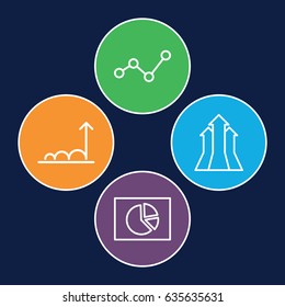 Graph icons set. set of 4 graph outline icons such as graph, arrows up