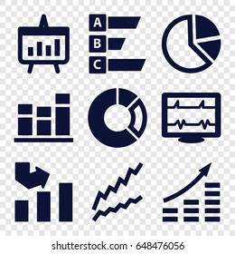 Graph icons set. set of 9 graph filled icons such as graph, heartbeat, chart, statistic, pie chart
