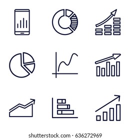 Graph icons set. set of 9 graph outline icons such as chart, pie chart
