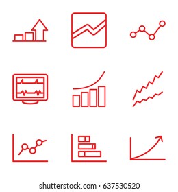 Graph icons set. set of 9 graph outline icons such as graph, heartbeat, line chart