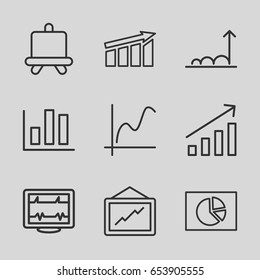 Graph icons set. set of 9 graph outline icons such as board, graph, heartbeat, chart