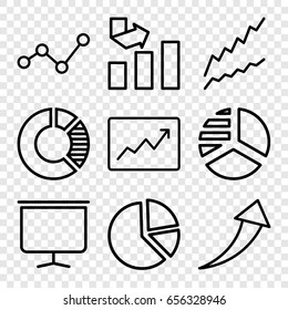 Graph icons set. set of 9 graph outline icons such as pie chart, board