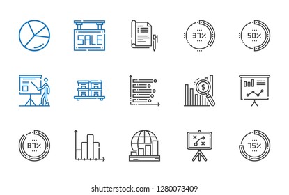 graph icons set. Collection of graph with percentage, strategy, profits, bar chart, statistics, stock, presentation, report, sale, chart. Editable and scalable graph icons.