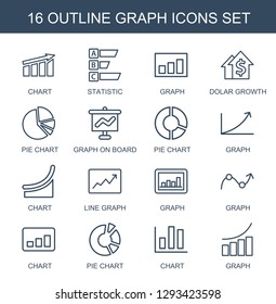 graph icons. Trendy 16 graph icons. Contain icons such as chart, statistic, dolar growth, pie chart, graph on board, line graph. icon for web and mobile.