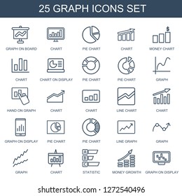 graph icons. Trendy 25 graph icons. Contain icons such as graph on board, chart, pie chart, money chart, chart on display, hand on graph. icon for web and mobile.