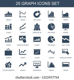 graph icons. Trendy 25 graph icons. Contain icons such as pie chart, chart, arrows up, board, hand on graph, line chart, dolar growth, heartbeat. icon for web and mobile.