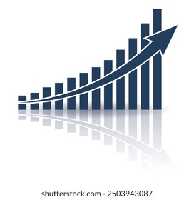 Graph with increase and growth report. Diagram with rise and gain progress with reflection. Vector illustration