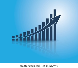 Graph with increase and growth report. Diagram with rise and gain progress. Vector illustration