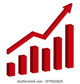 Graph with increase report. 3d diagram with rise and gain progress. Vector illustration