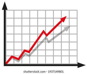 Graph with increase report. Diagram with rise and gain progress. Vector illustration