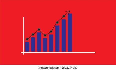 Gráfico con informe de aumento. Diagrama con ascenso y progreso de ganancia sobre un fondo rojo.