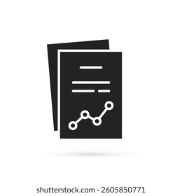 graph with increase trend on black document icon. simple abstract workflow study case logotype graphic design element isolated on white. concept of business success symbol or stock market revenue sign