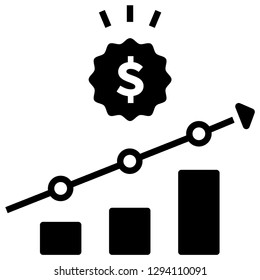Graph increasing with currency symbol vector illustration in solid color design