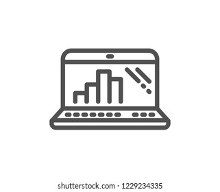 Graph laptop line icon. Column chart sign. Growth diagram symbol. Quality design flat app element. Editable stroke Graph laptop icon. Vector
