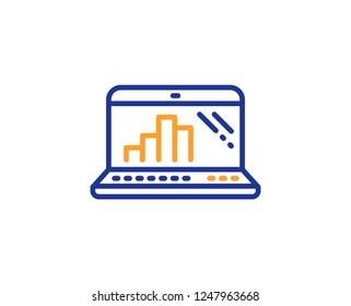 Graph laptop line icon. Column chart sign. Growth diagram symbol. Colorful outline concept. Blue and orange thin line color Graph laptop icon. Vector
