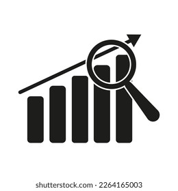 Graph lens arrow icon. Magnifying glass. Growth chart sign. Vector illustration.