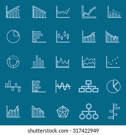 Graph line color icons on blue background, stock vector