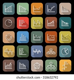 Graph line flat icons with long shadow, stock vector