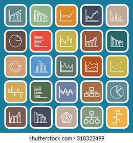 Graph line flat icons on blue background, stock vector