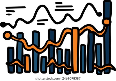 A graph with a line going up and a box with a number on it. The graph is drawn in black and white