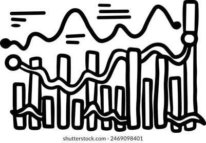 A graph with a line going up and a box with a number on it. The graph is drawn in black and white