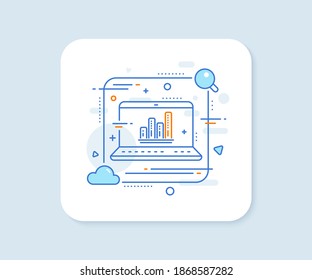 Graph line icon. Abstract vector button. Column chart sign. Growth diagram symbol. Graph chart line icon. Laptop concept badge. Vector