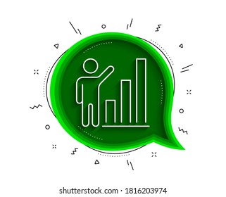 Graph line icon. Chat bubble with shadow. Column chart sign. Growth diagram symbol. Thin line graph chart icon. Vector