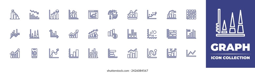 Colección de iconos de línea de gráfico. Trazo editable. Ilustración vectorial. Contiene gráfico de líneas, gráfico, estadística, beneficios, gráfico de barras, gráfico, ipo, estadísticas, ventas, inversión, gráfico de líneas, gráfico de barras, gráficos.
