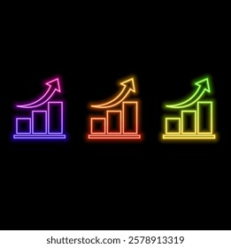 Graph line icon. Column chart sign. Neon light glow effect. Vector.