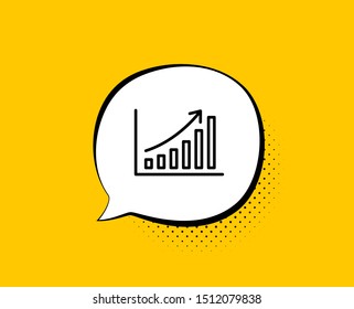 Graph line icon. Comic speech bubble. Column chart sign. Growth diagram symbol. Yellow background with chat bubble. Graph chart icon. Colorful banner. Vector