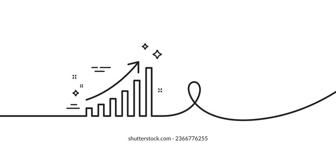 Graph line icon. Continuous one line with curl. Column chart sign. Growth diagram symbol. Graph chart single outline ribbon. Loop curve pattern. Vector