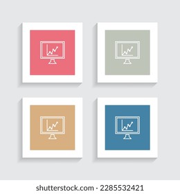 Graph Line Icon in Four Color Square Shapes.