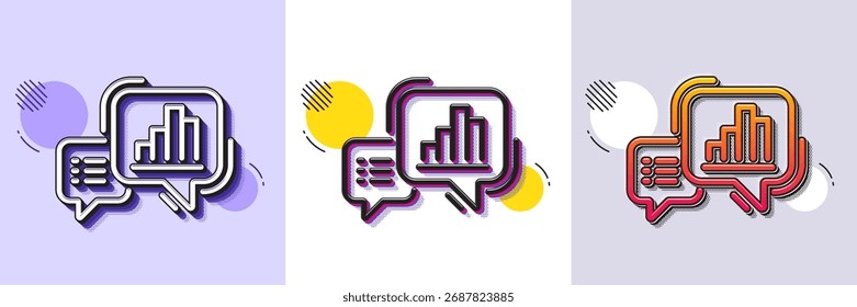 Graph line icon. Halftone dotted pattern. Gradient icon with grain shadow. Column chart sign. Growth diagram symbol. Line graph chart icon. Various designs. Vector