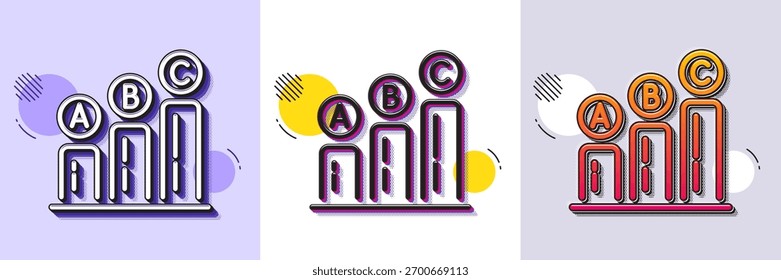 Graph line icon. Halftone dotted pattern. Gradient icon with grain shadow. Column chart sign. Ab test diagram symbol. Line graph chart icon. Various designs. Vector