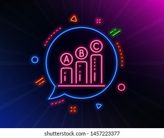 Graph line icon. Neon laser lights. Column chart sign. Ab test diagram symbol. Glow laser speech bubble. Neon lights chat bubble. Banner badge with graph chart icon. Vector