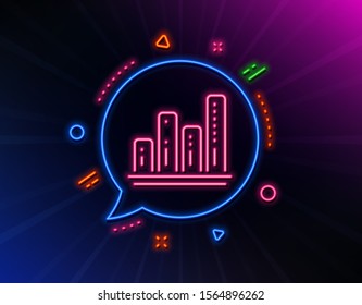 Graph line icon. Neon laser lights. Column chart sign. Growth diagram symbol. Glow laser speech bubble. Neon lights chat bubble. Banner badge with graph chart icon. Vector
