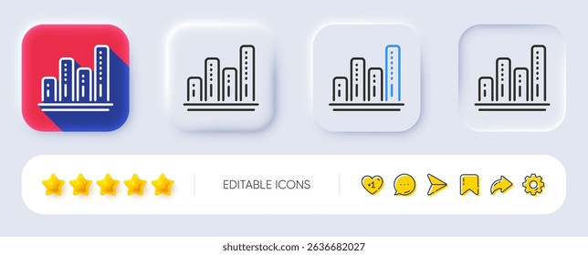 Graph line icon. Neumorphic, Flat shadow, 3d buttons. Column chart sign. Growth diagram symbol. Line graph chart icon. Social media icons. Vector